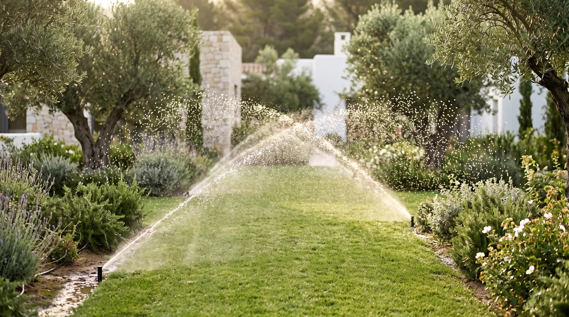 Sistema de riego automático en un jardín de la Costa Brava